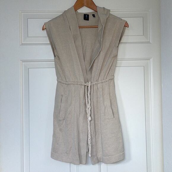 PROJECT 1951 Linen Blend Hooded Drawstring Sleeveless Cardi Small S RESORT - Picture 2 of 6
